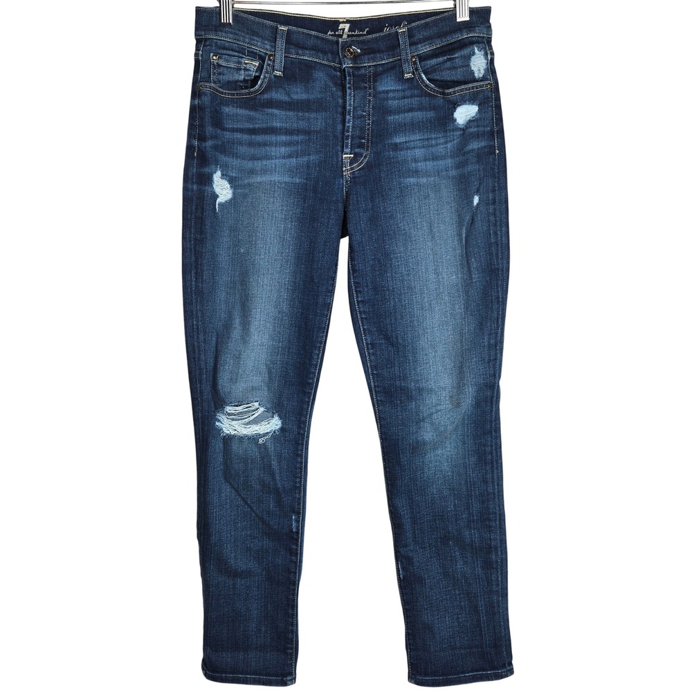 7 For All Mankind Josefina Skinny‎ Boyfriend Jeans Distressed Button Fly Size 27